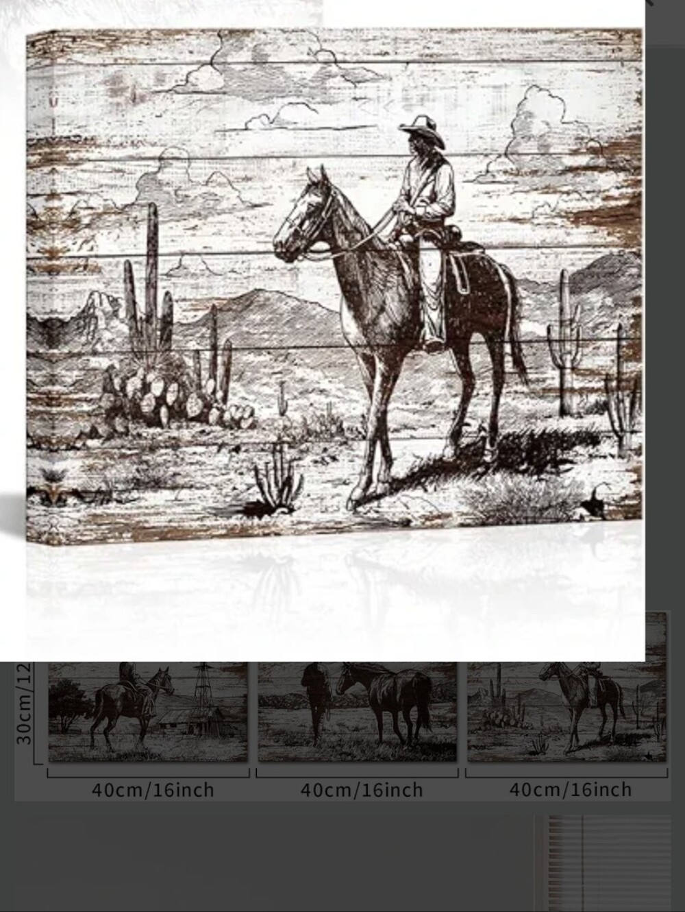 Rustic Cowboy Horse Wall Art - Brown & White 12x16